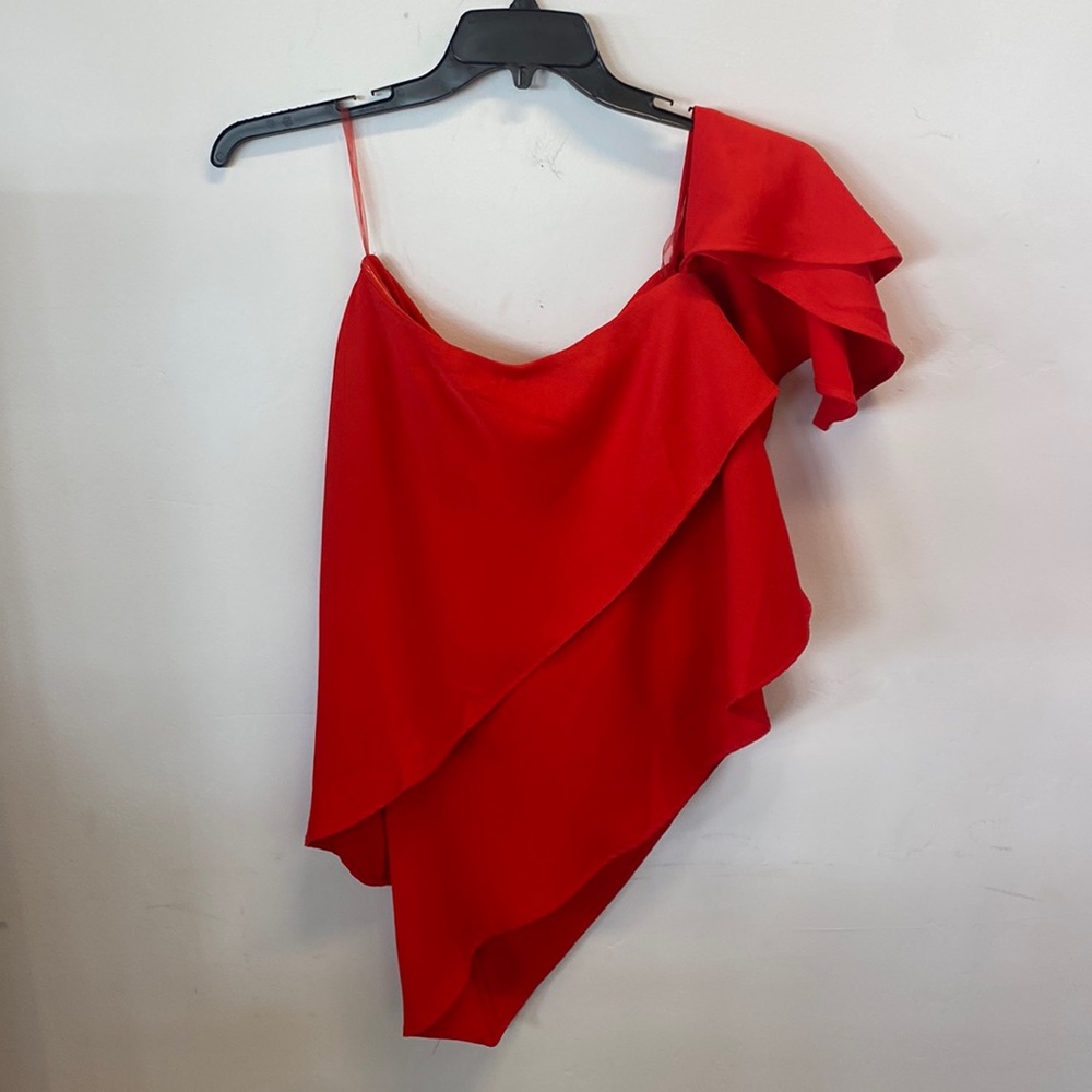 Red single shoulder blouse